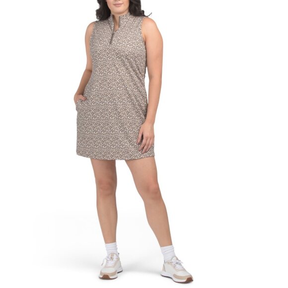 TOMMY BAHAMA Washed Animal Upf 50 Quarter Zip Sleeveless Mini Dress With Shorts - Picture 1 of 2